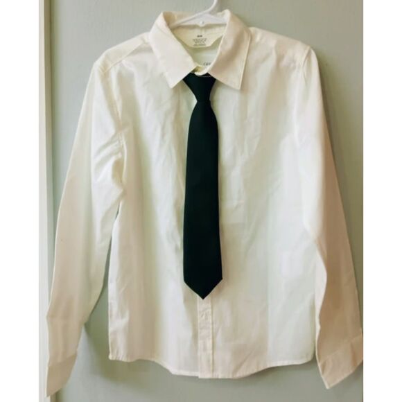 NEW NWT Boys Sz 7 White Long Sleeve Button Up Shirt & Black Necktie 2 Pc Lot H&M - Picture 2 of 3
